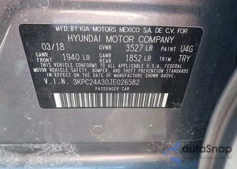 2018 Hyundai Accent Sel из США, поврежденный, VIN 3KPC24A30JE026582